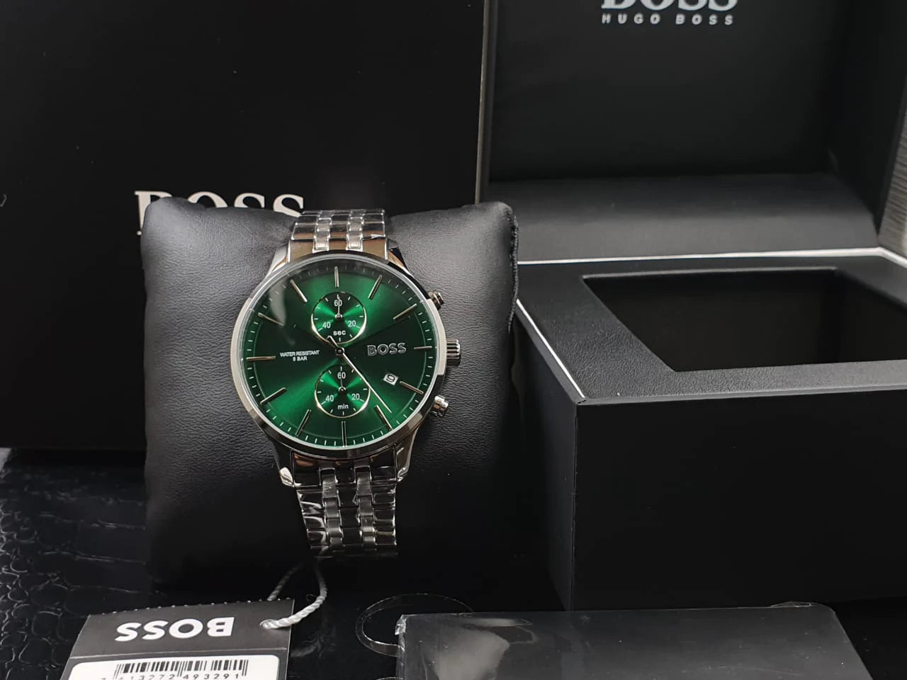 Men's Green Dial Hugo Boss Stainless Steel Chronograph Watch -HB1513975